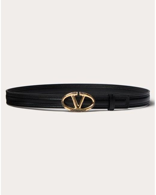 Valentino Garavani Black The Bold Edition Vlogo Shiny Calfskin Belt 20 Mm