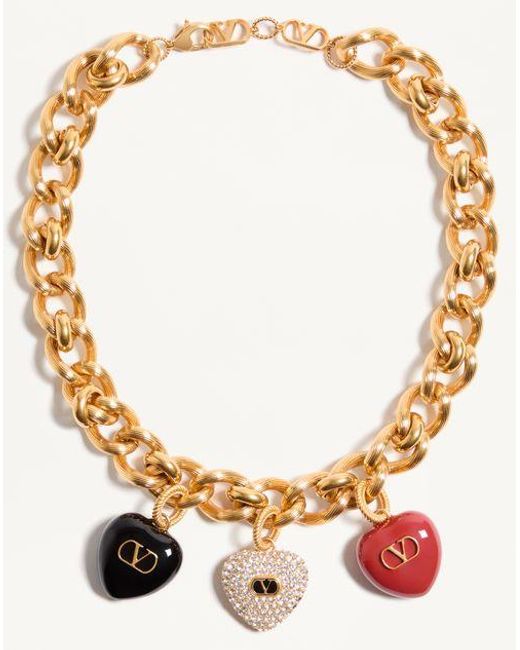 Valentino Garavani クール ロイヤル メタル X エナメル X スワロフスキー®クリスタル ネックレス 女性 アンティークブラス Metallic