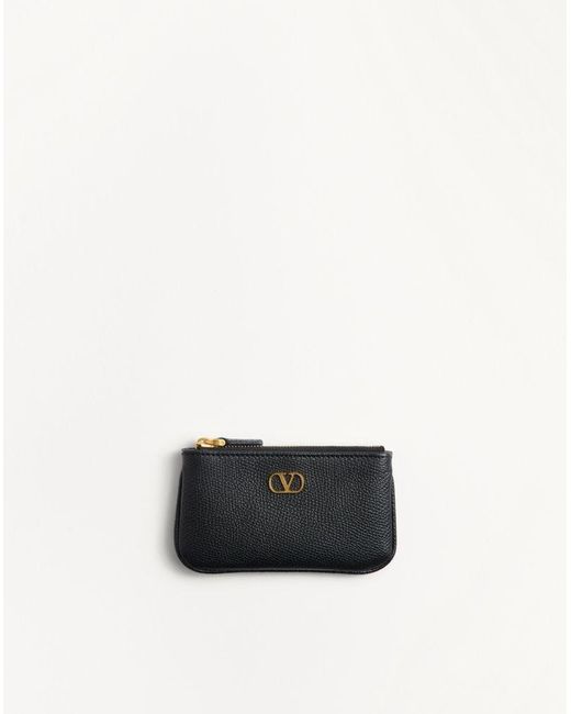 Valentino Garavani White Vlogo Signature Grainy Calfskin Key Ring
