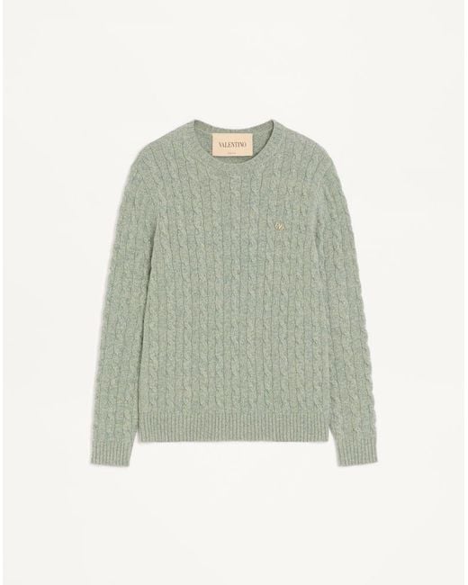Valentino Green Cable-Knit Wool Jumper With Vlogo for men