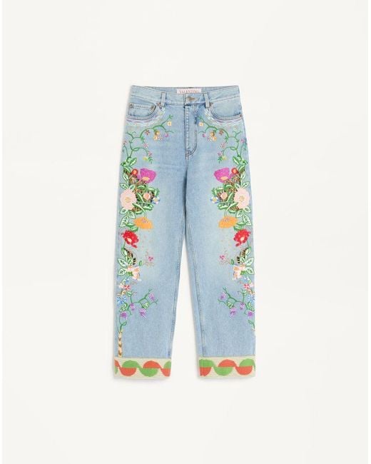 Valentino Blue Embroidered Denim Trousers