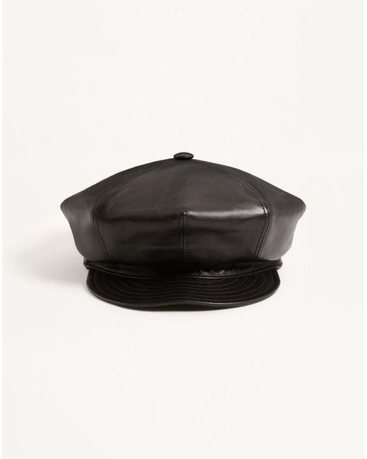 Valentino Garavani Black Vlogo Signature Leather Cap