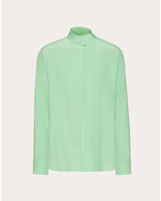 Valentino Green Washed Silk Shirt With Neck Tie for men