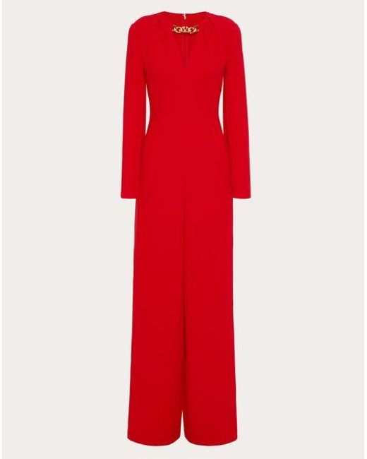 Valentino Red Cady Couture Vlogo Chain Jumpsuit