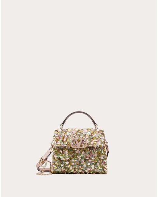 Valentino Garavani Natural Mini Vsling Handbag With 3d Embroidery