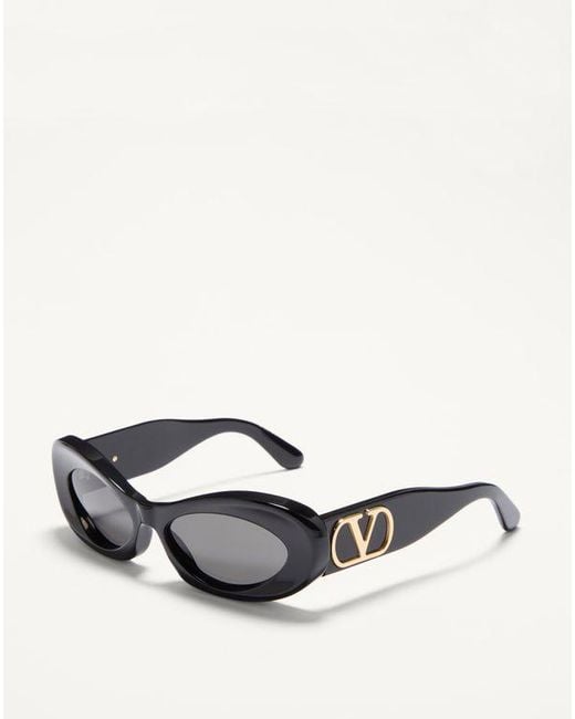 Lunettes Ovale Étroites En Acétate Femme Valentino en coloris Black