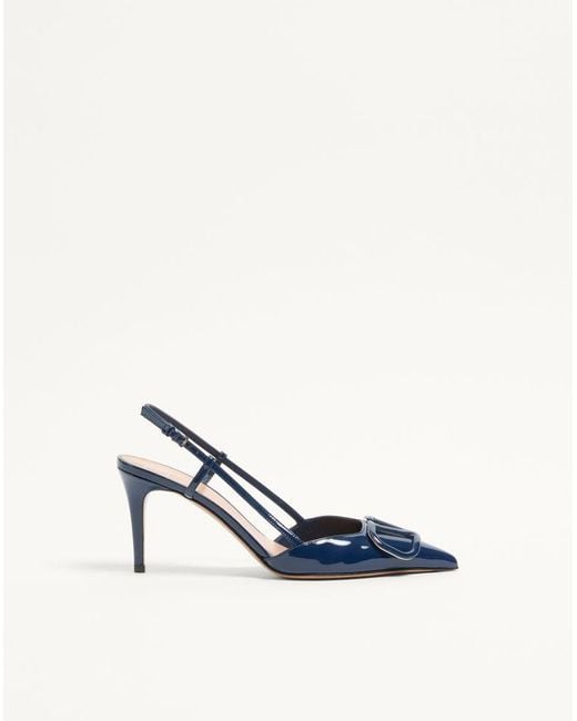 Valentino Garavani Blue Vlogo Signature Patent Leather Slingback Pump 80Mm 35.5
