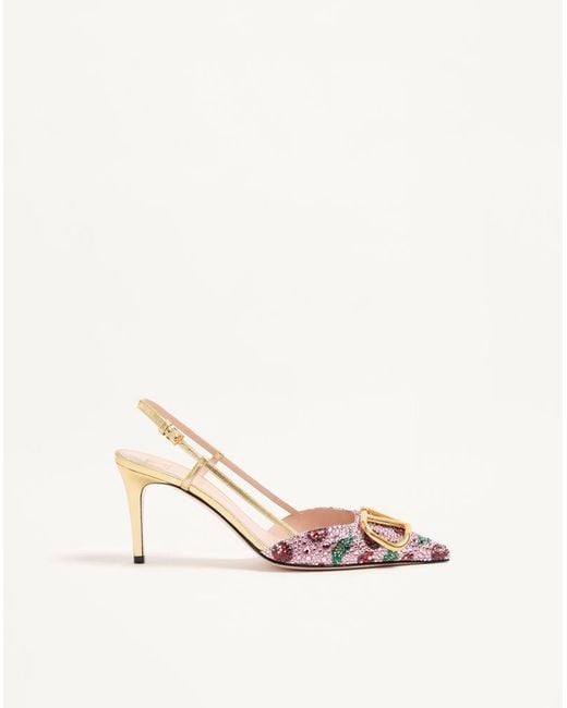 Valentino Garavani Natural Vlogo Signature Slingback Décolleté With Cherryfic Embroidery 80Mm 36.5