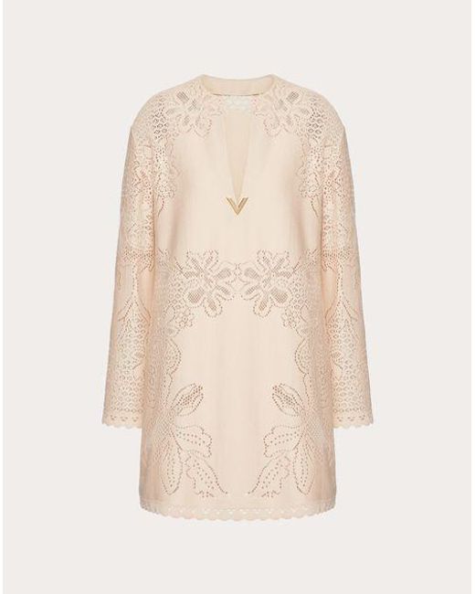Valentino Natural Dress In Cotton Guipure Jardin Plat