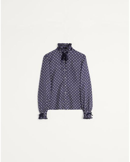 Camisa De Sarga Con Estampado Plus De Pois Mujer Valentino de color Blue