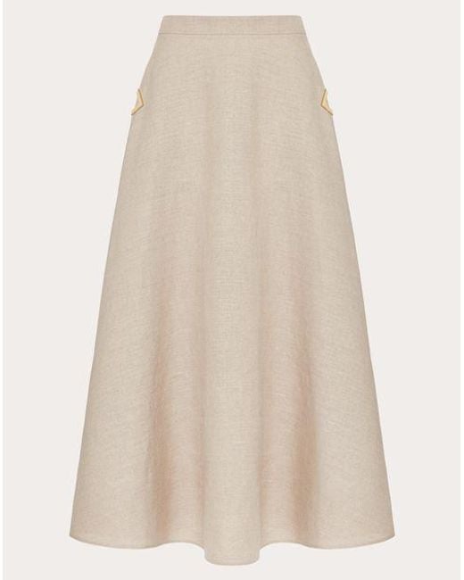 Valentino Natural Linen Canvas Midi Skirt