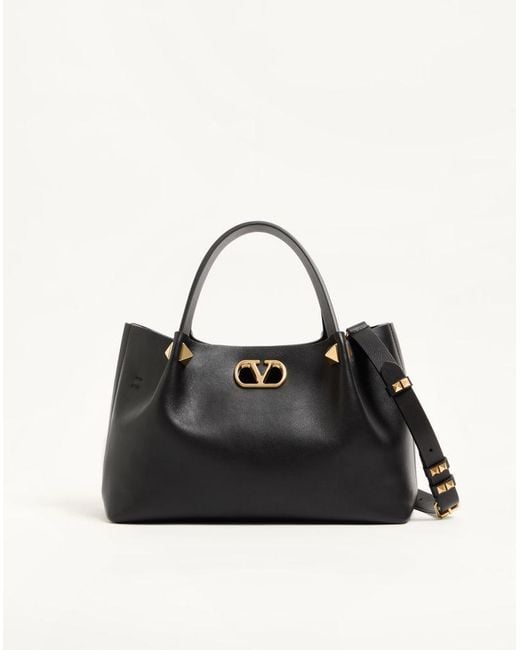 Valentino Garavani Black Small Soft Leather Shopping Bag