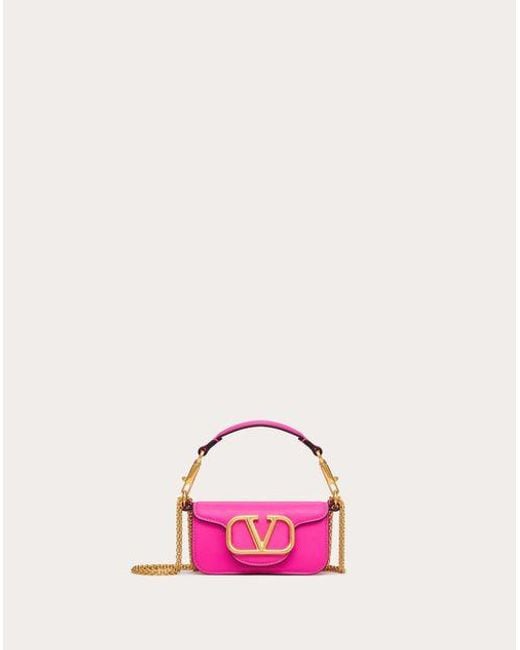 Valentino Garavani Pink Locò Micro Bag In Calfskin Leather With Chain