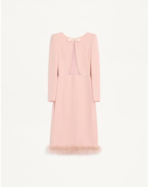Valentino Pink Cady Couture Midi Dress With Feathers 36