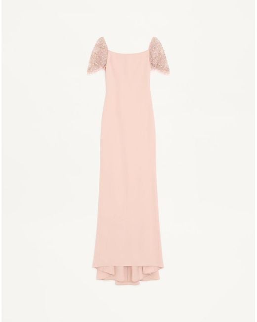 Valentino Pink Embroidered Couture Cady Long Dress