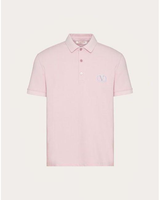 Valentino Pink Cotton Piqué Polo Shirt With Vlogo Signature Patch for men