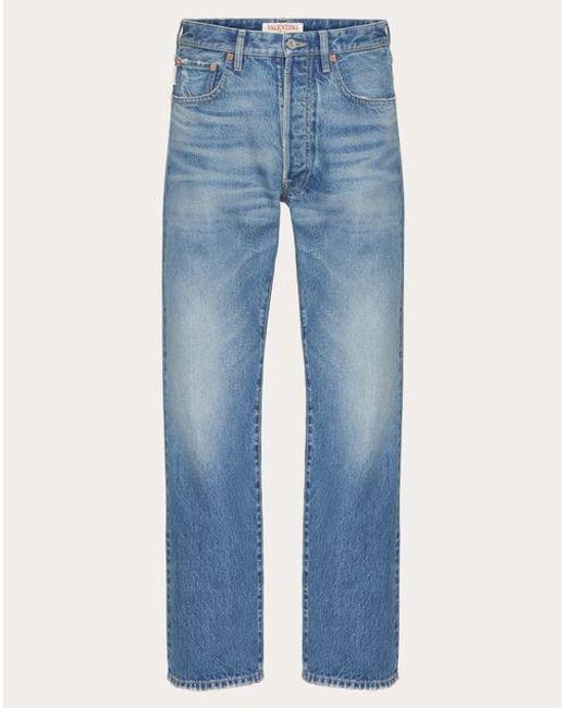 Valentino Blue Denim Trousers With Metallic V Detail for men