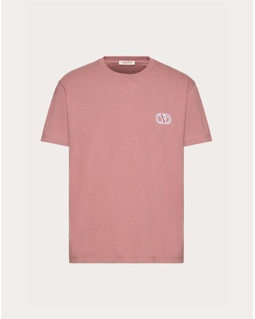 Valentino Pink Cotton T-shirt With Vlogo Signature Patch for men
