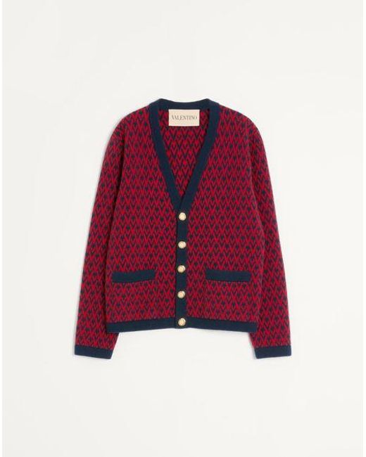 メンズ Valentino トゥッタラ V パターン ウール カーディガン おとこ ネイビー/レッド 3xl Red