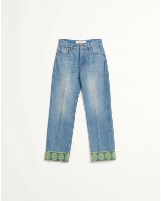 Valentino ジャカードトリム デニム パンツ 女性 デニム Blue