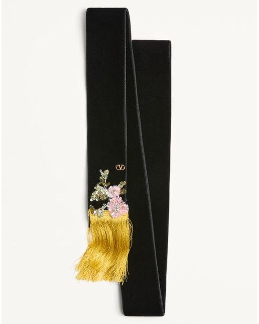 Valentino Garavani Black Velvet Scarf With Embroidery