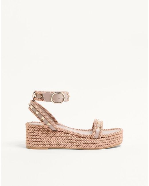 Valentino Garavani Natural Rockstud Flatform Sandal