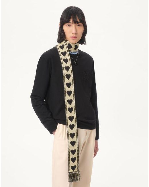 メンズ Valentino Garavani アンティーブ コットン フリンジ付きスカーフ おとこ バター/ブラック White