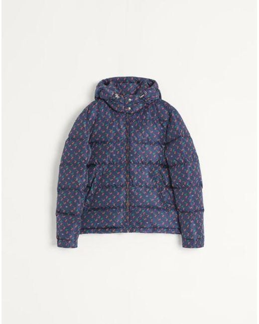 Valentino Blue Nylon Hooded Down Jacket With Cherryfic Print for men