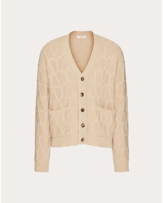Valentino Natural Wool Cardigan With Toile Iconographe Pattern for men