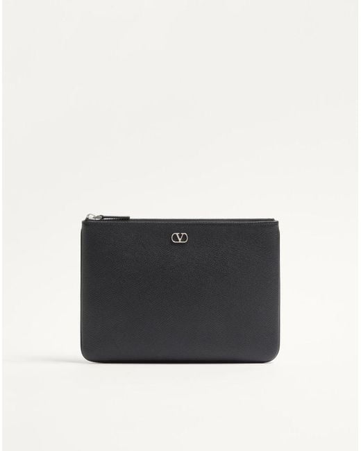 Valentino Garavani Black Vlogo Signature Grainy Calfskin Pouch for men