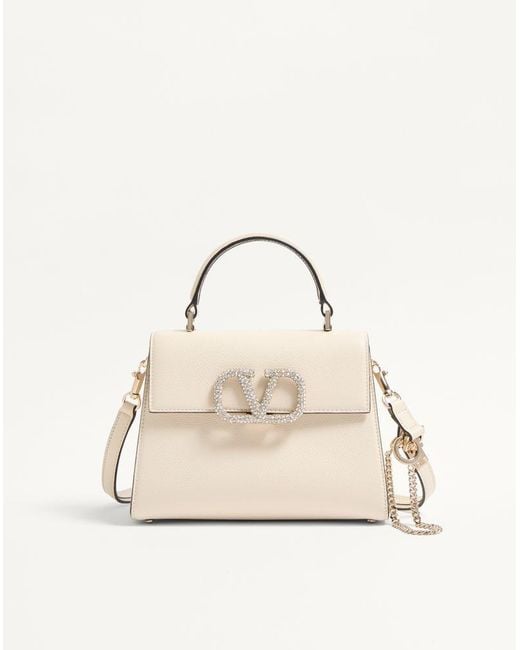 Valentino Garavani Natural Small Vsling Handbag With Jewel Logo