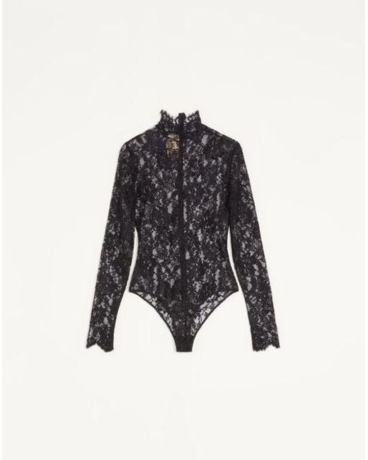 Valentino フローラルレース ボディスーツ 女性 ブラック Black