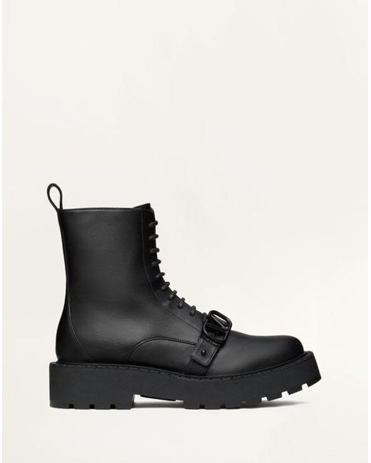 Valentino Garavani Black Vlogo Signature Calfskin Combat Boot 45Mm