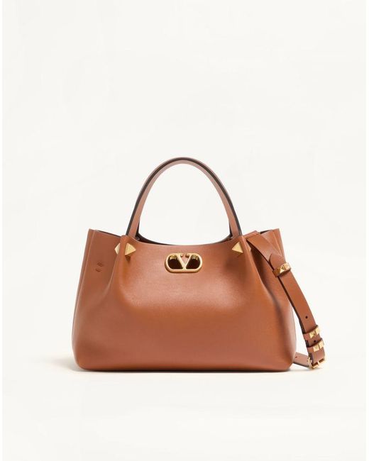 Valentino Garavani Brown Small Soft Leather Shopping Bag