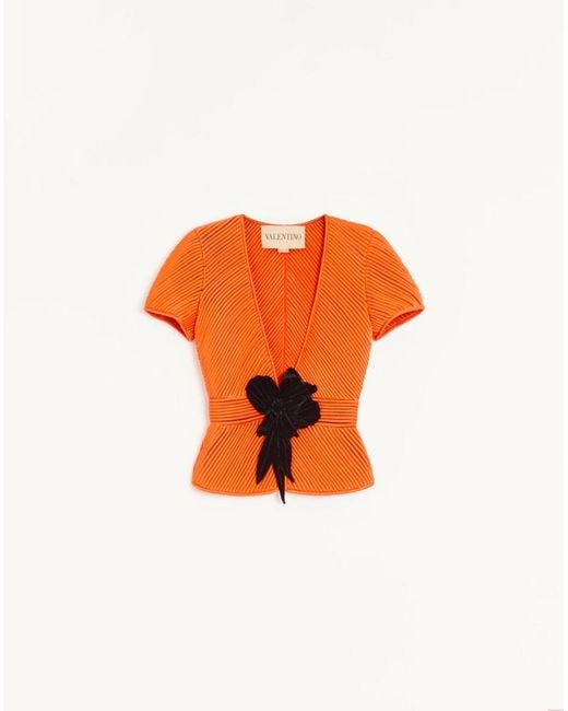 Valentino Orange Embroidered Tulle Illusion Jacket