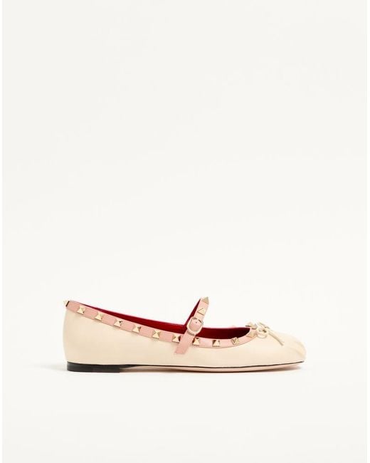Valentino Garavani Natural Mary-Jane Rockstud Nappa Ballerina 05 Mm 36.5