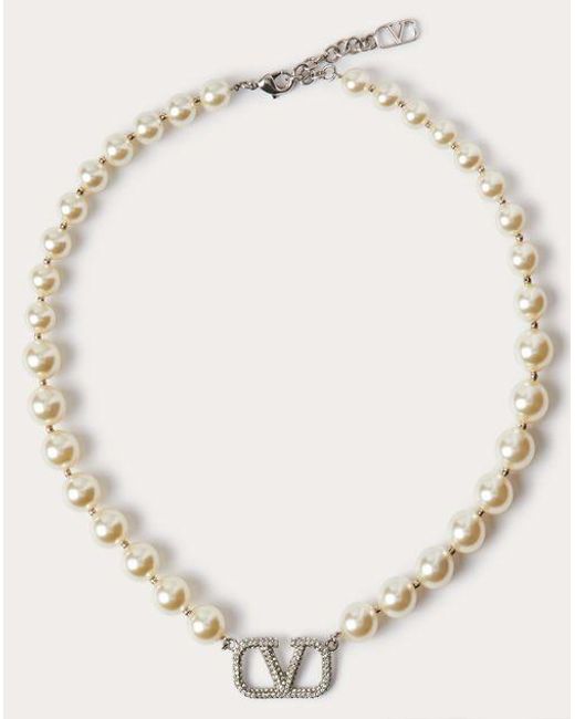 Valentino Garavani Natural Vlogo Signature Necklace With Pearls And Swarovski® Crystals