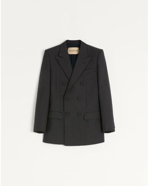 Valentino Black Double-Breasted Wool Gabardine Jacket for men