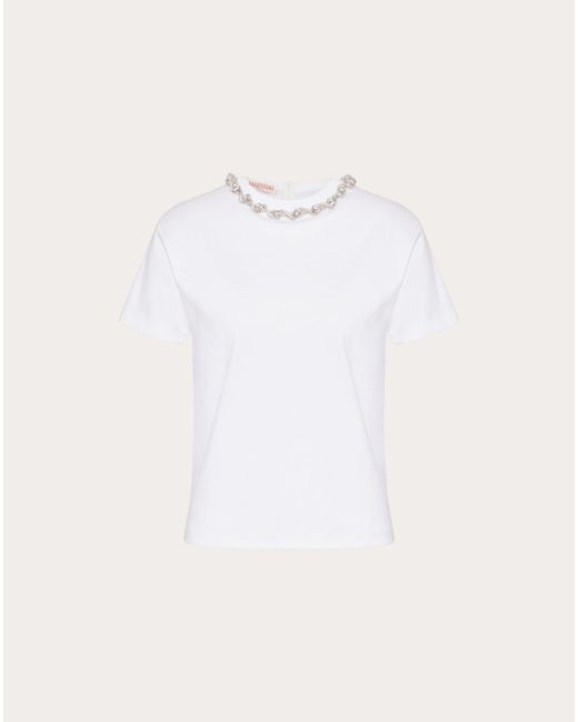 Valentino Natural Embroidered Cotton Jersey T-shirt