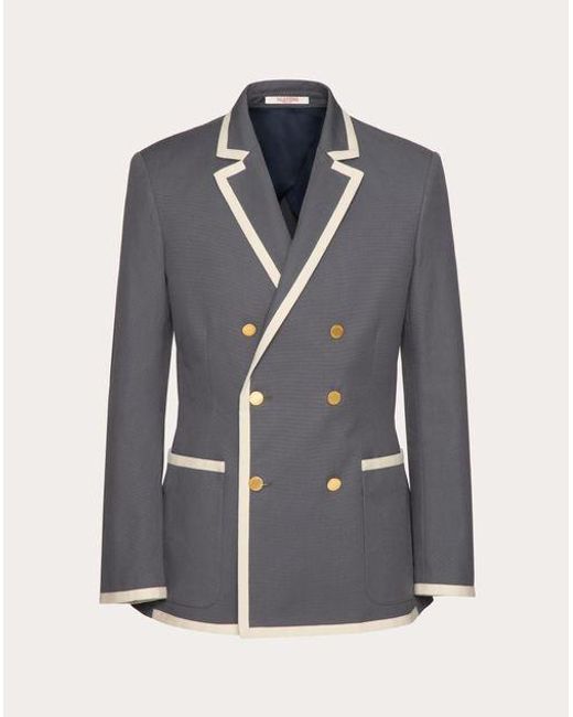 Valentino Blue Double-breasted Jacket In Stretch Cotton Canvas for men