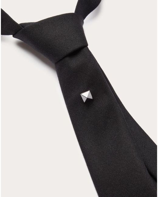 Valentino Garavani White Valentie Wool And Silk Tie With Metal Stud Application_ Online Exclusive for men