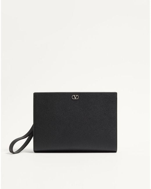 Valentino Garavani Black Vlogo Signature Grainy Calfskin Pouch for men