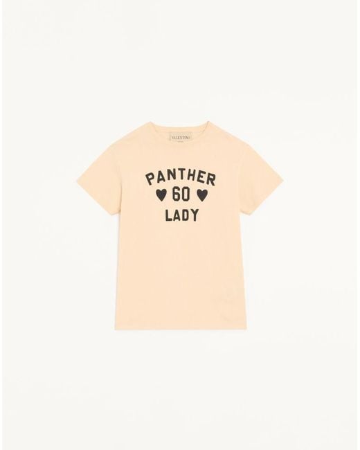 Valentino White Cotton Jersey T-Shirt With Panther Lady Print
