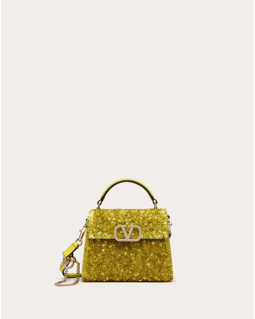 Valentino Garavani Yellow Mini Vsling Embroidered Handbag