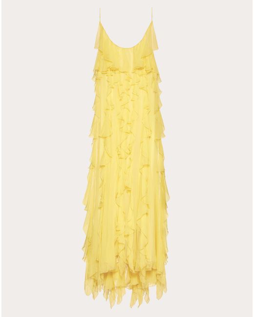 Valentino Yellow Chiffon Evening Dress With Ruffles