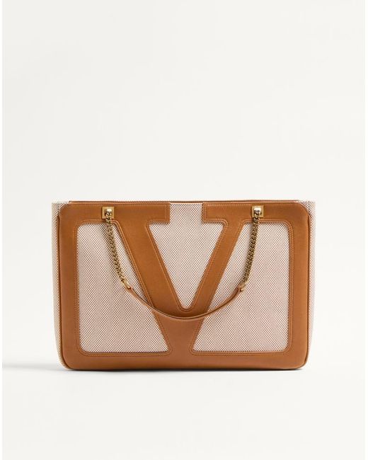 Valentino Garavani Brown Viva Superstar Medium Canvas Shopping Bag