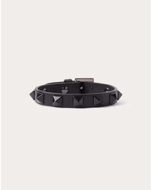 Valentino Garavani Blue Rockstud Bracelet In Leather And Metal for men
