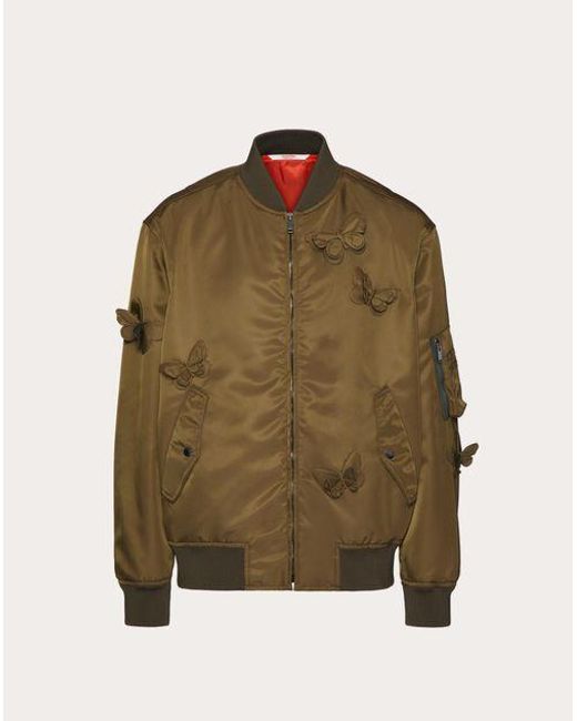 Valentino Green Nylon Bomber Jacket With Embroidered Butterflies for men