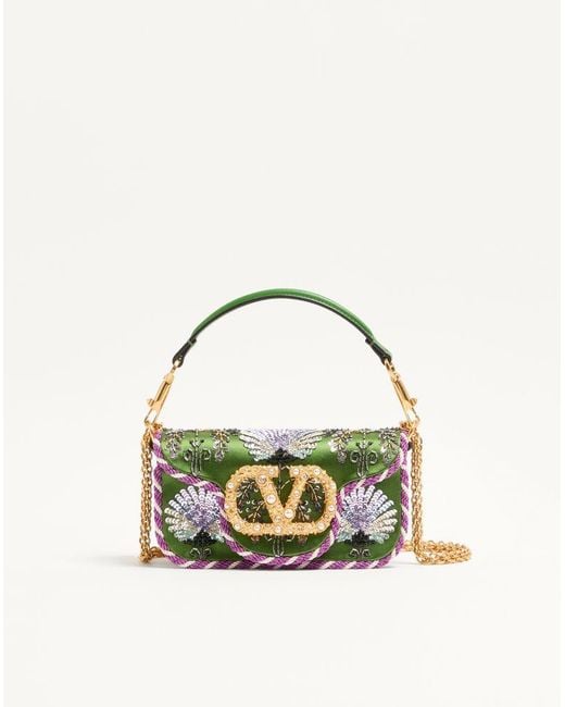 Valentino Garavani Metallic Locò Small Embroidered Shoulder Bag With Jewel Logo