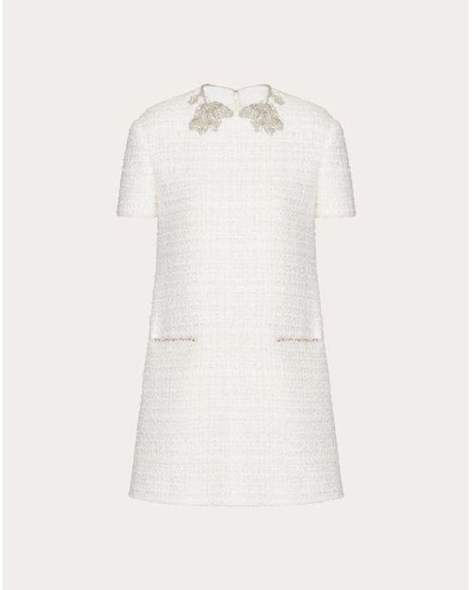 Valentino Natural Embroidered Glaze Tweed Short Dress
